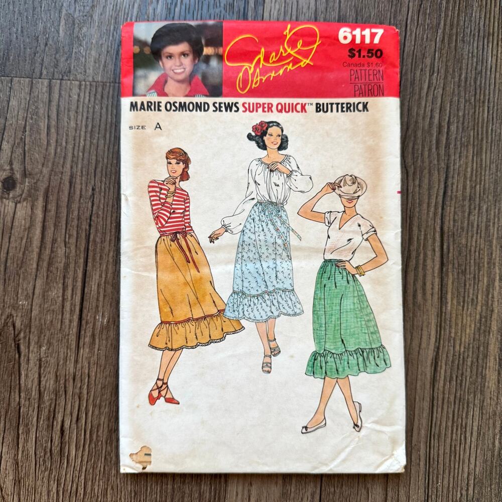 Vintage 1970s Butterick 6117 Sewing Pattern Womens XXS/XS Ruffle Skirt COMPLETE